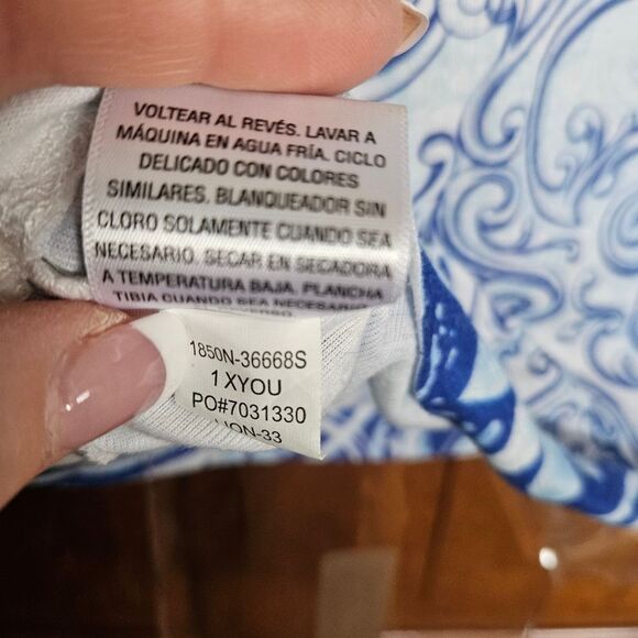 Style & Co Blue White Patterned Top Women’s XL | Sparkle Accents Short Sleeve - Picture 6 of 9